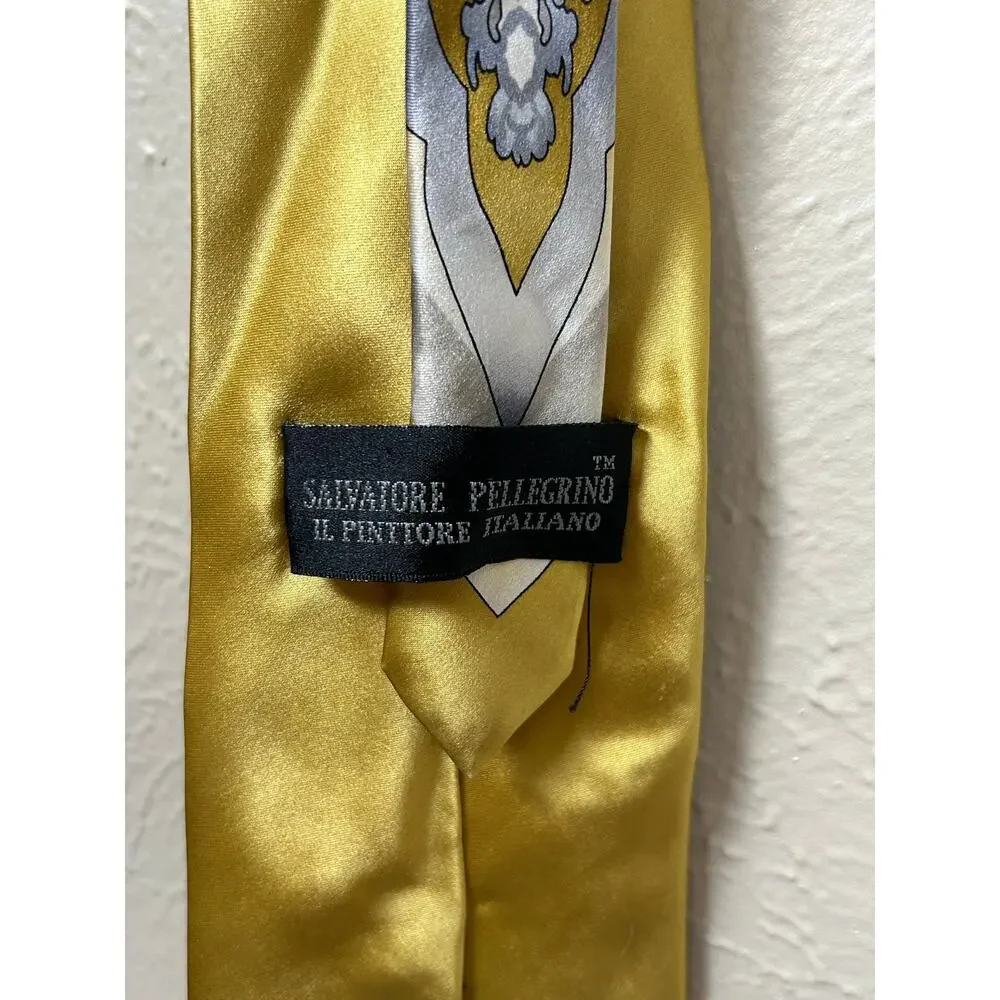 Salvatore Pellegrino Tie Silk Handmade Shiny Gold Silver Long Necktie Italian